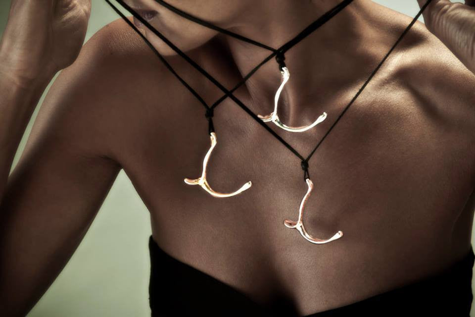 Celia de Flers wishbone large pendant on leather