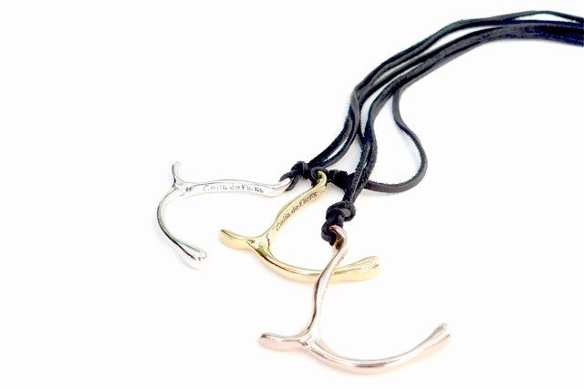 Celia de Flers wishbone large pendant on leather